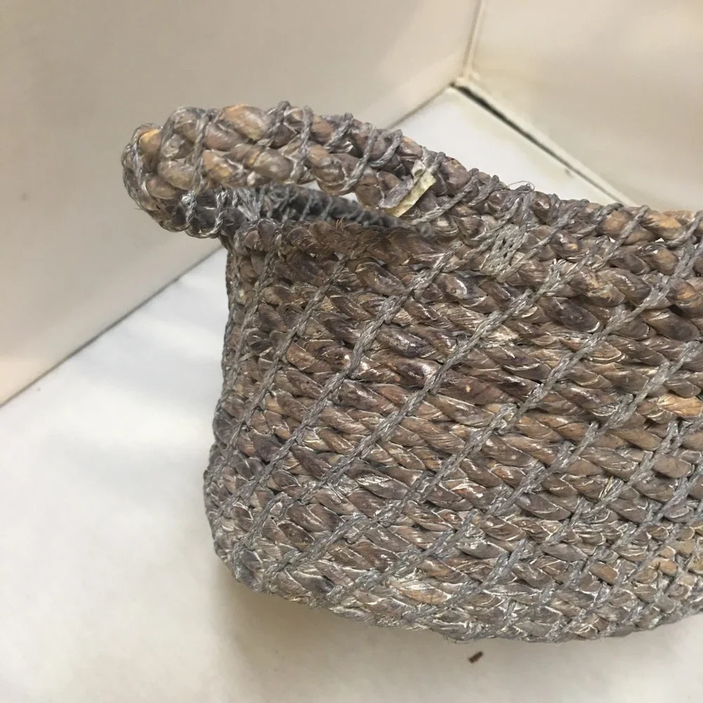 Woven Seagrass Rope Basket Home Decor Small Gray Oval Storage Beach Coastal